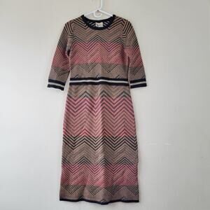 Dixie Women's Size M Zig Zag Chevron Sweater Dress Multicolor Short Sleeves New